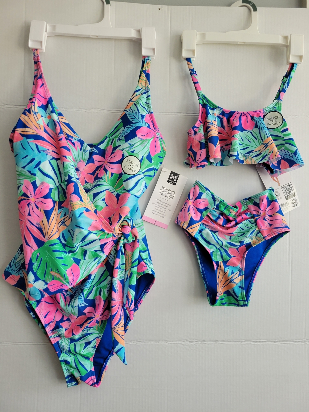 Girls Tropical Floral One-Piece Swimsuit - Pink & Blue